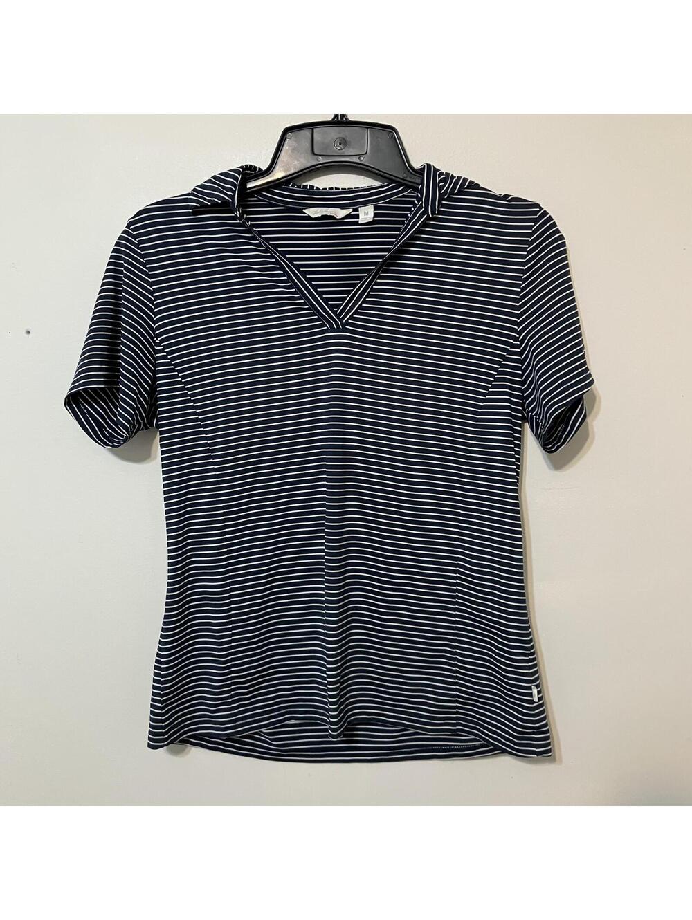 Lady Hagen Sporty Prep Navy White Striped Golf Polo Shirt Women's Medium